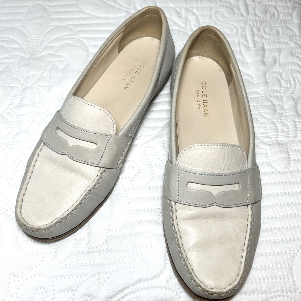 Cole Haan Gray Ivory Emmins Penny Loafer Sz 7 B two toned